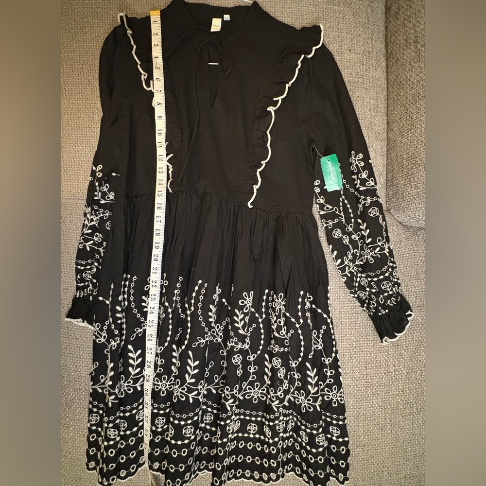 YAS Embroidered Cotton Mini Dress Black White Size US 6 NWT - Picture 10 of 16
